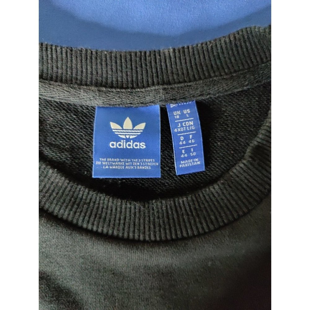 Adidas Trefoil Sweatshirt Womens Spell Out Logo Pockets Black/ White Size Large - Picture 8 of 8